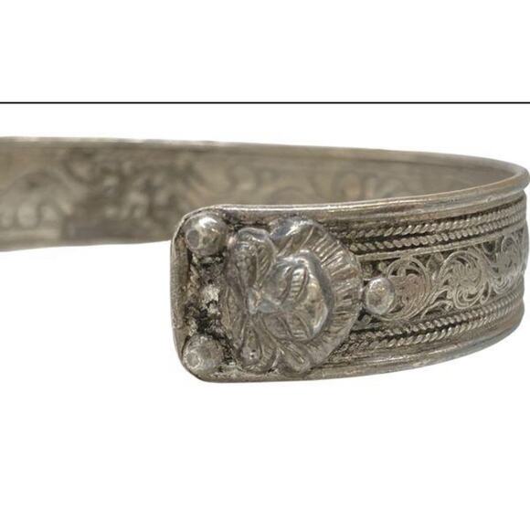 VTG Sterling Silver Turquoise Red Coral Cuff Bracelet- Ornate Design Adjustable - Picture 13 of 15